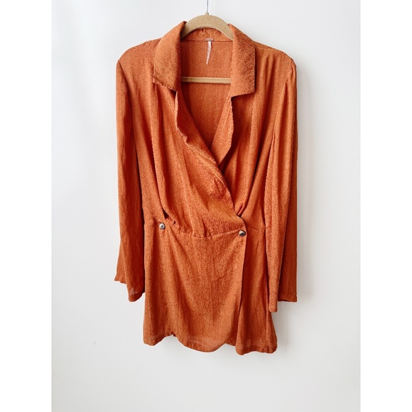 Free People Simone Notch Lapel Long Sleeve Mini Dress in Cinnaber M - Picture 4 of 11